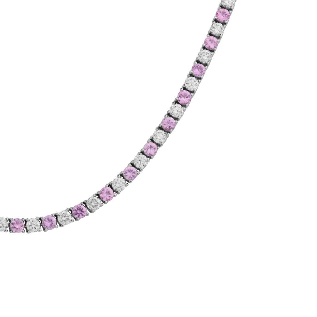 TIVOL 18K White Gold Diamond  and Pink Sapphire Riviera Necklace