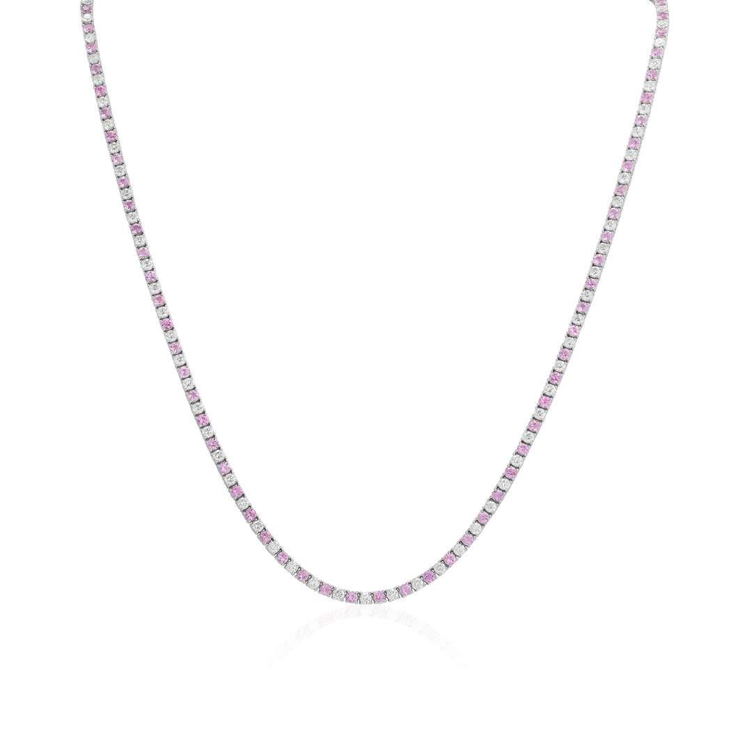 TIVOL 18K White Gold Diamond  and Pink Sapphire Riviera Necklace itemprop=