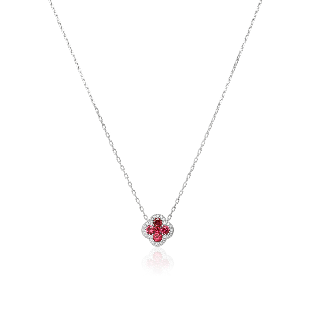 White Gold Diamond and Ruby Pendant Necklace
