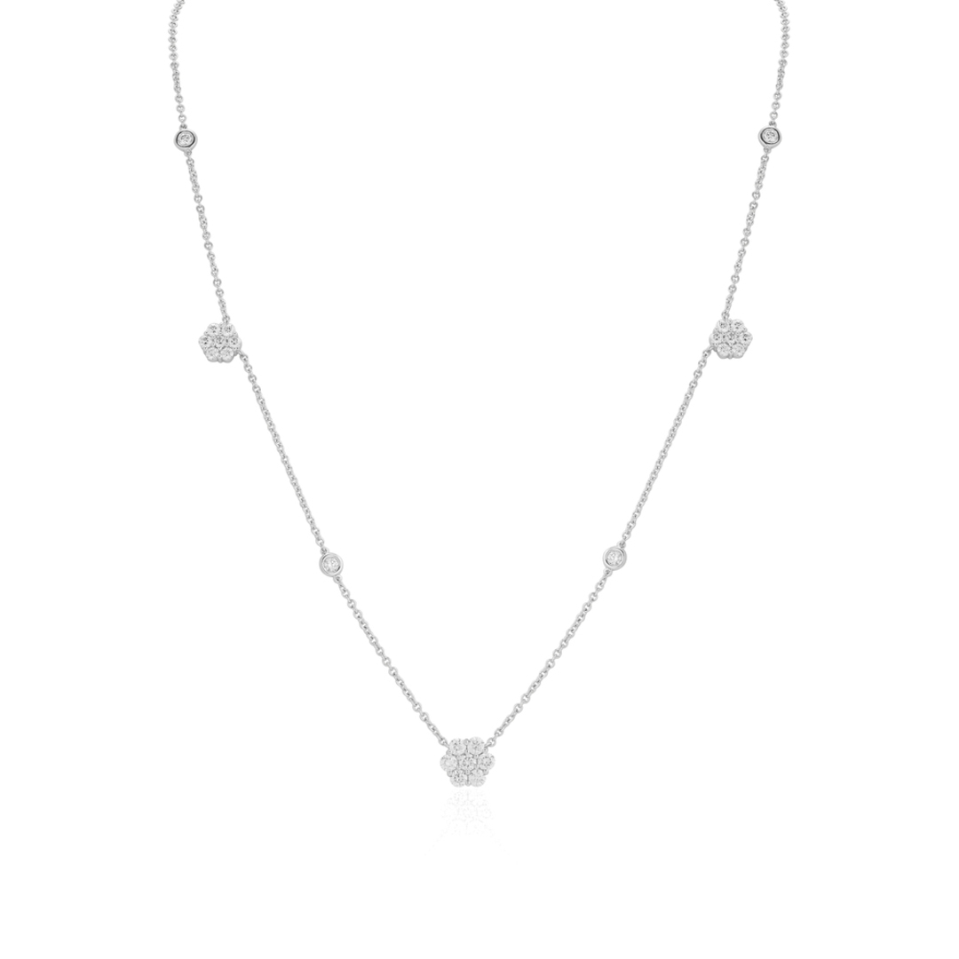 18K White Gold Diamond Cluster Necklace