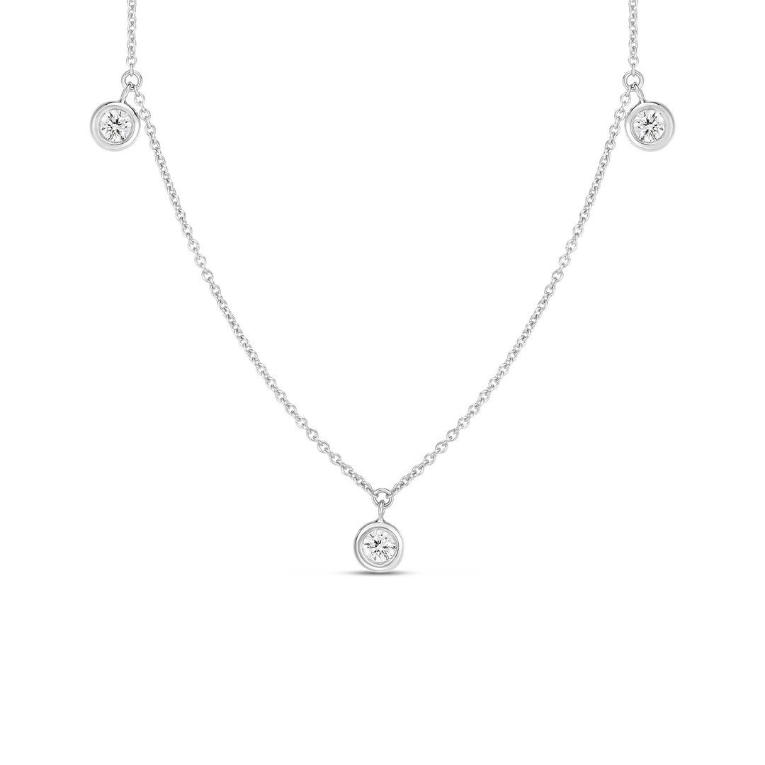 18K White Gold Three Station Diamond Necklace
