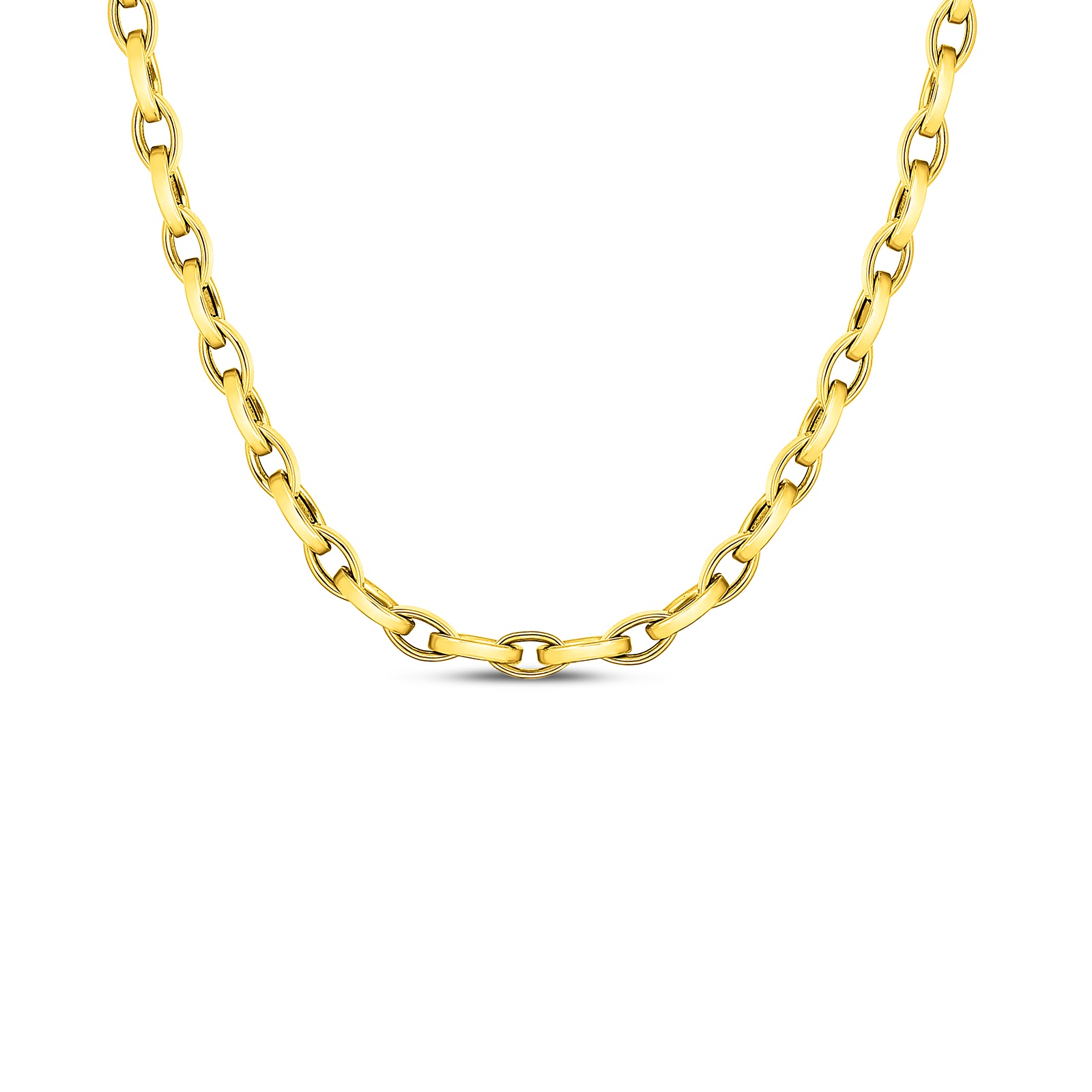 18K Yellow Gold Almond Link Necklace itemprop=