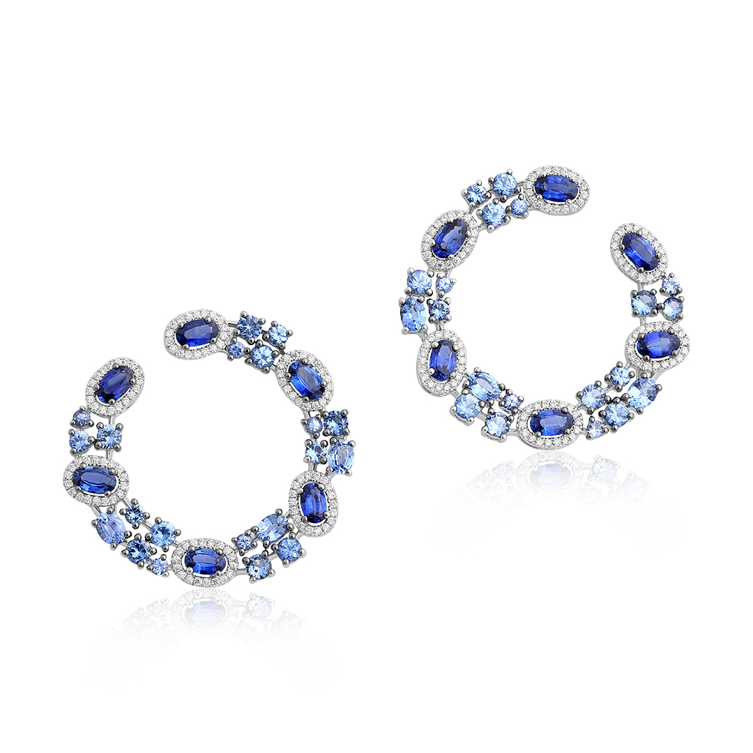18K White Gold Diamond and Sapphire Hoops
