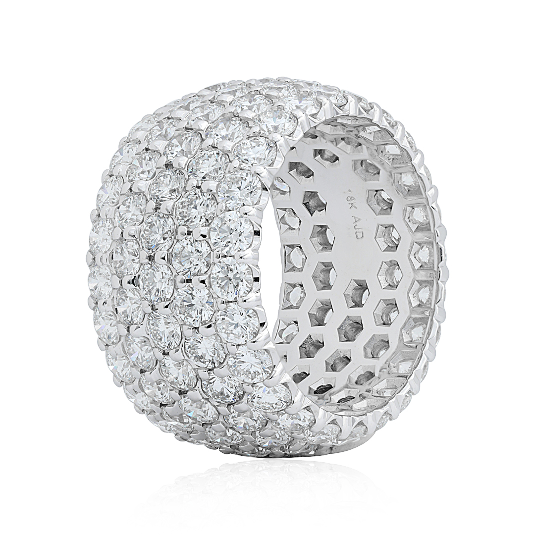 18K White Gold Five Row Diamond Band