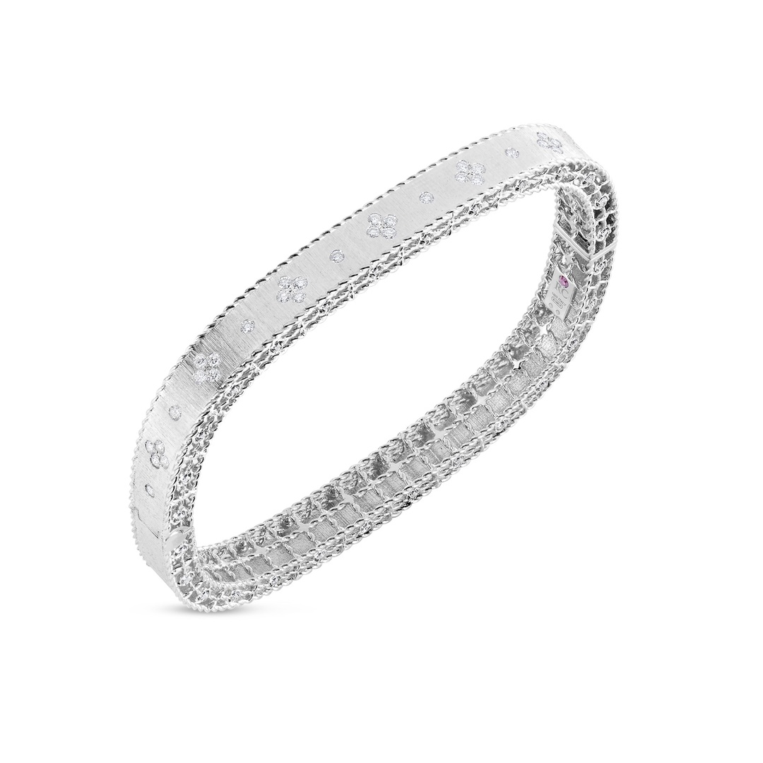 18K White Gold Princess Collection Bangle Bracelet with Diamonds