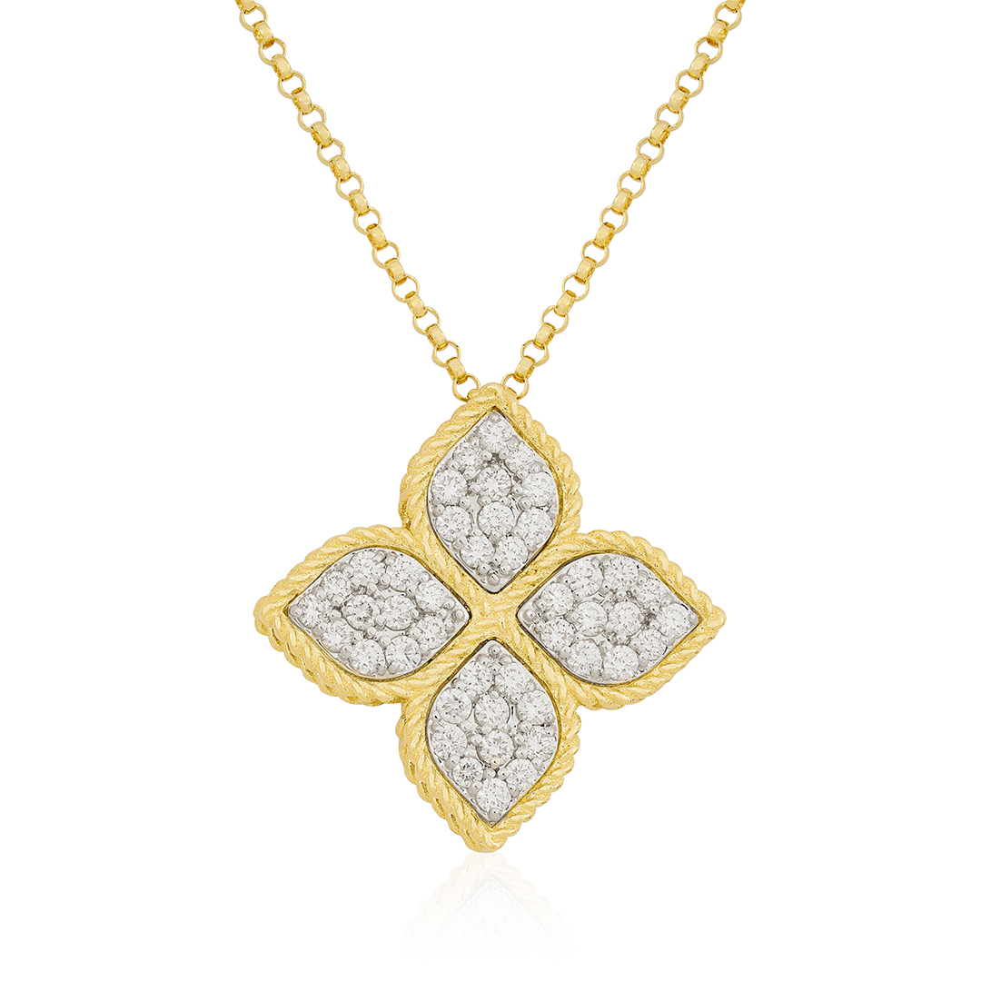 Roberto Coin 18K Yellow and White Gold Princess Flower Diamond Necklace