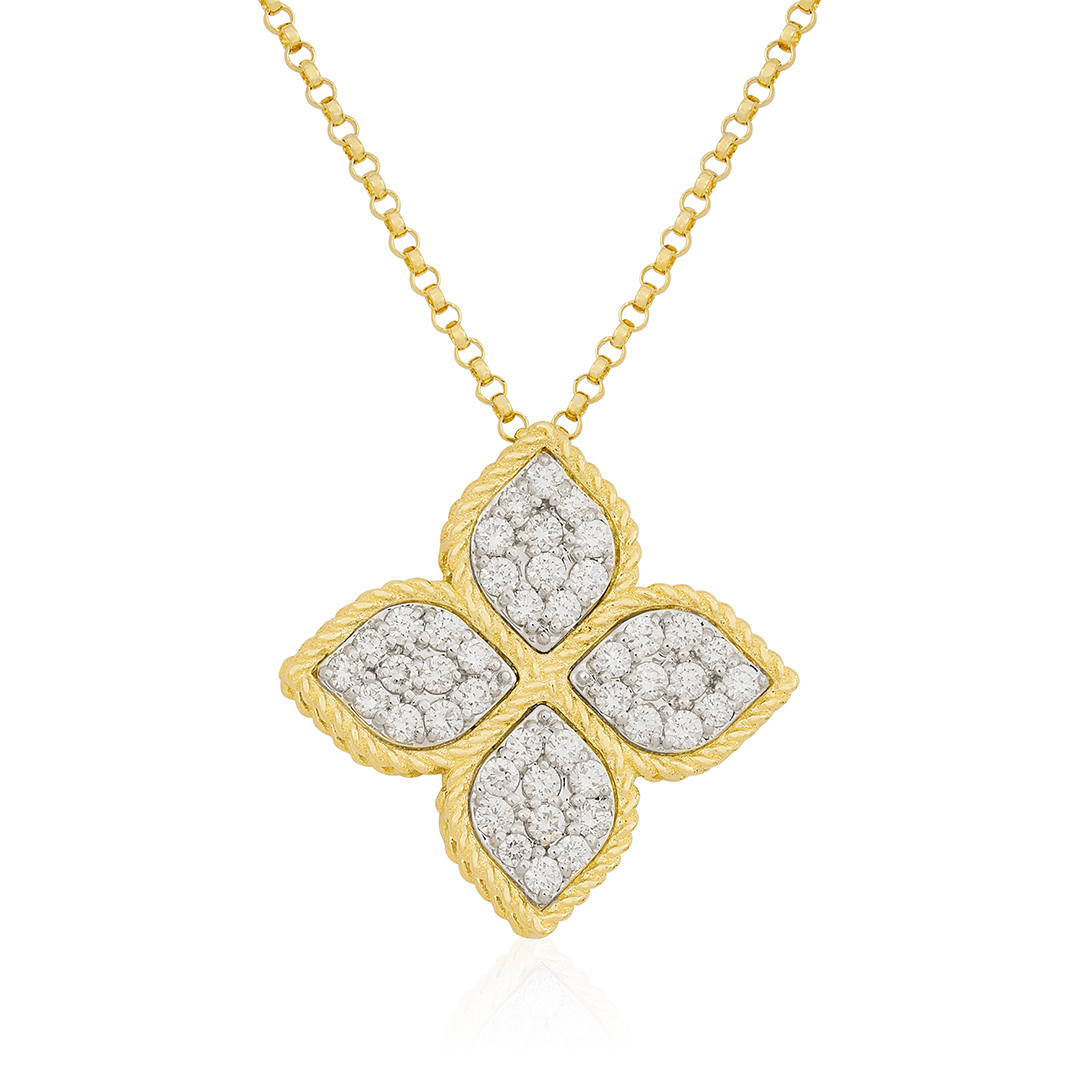 Roberto Coin 18K Yellow and White Gold Princess Flower Diamond Necklace