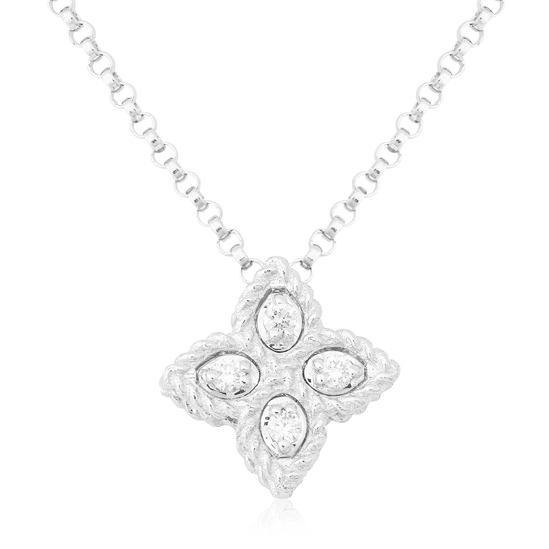 Roberto Coin 18K White Gold Princes Flower Diamond Necklace