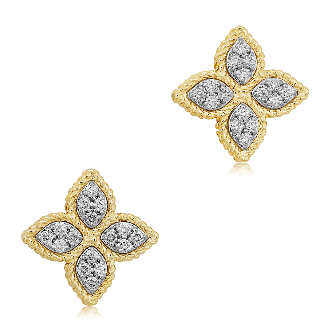 18K Yellow Gold Princess Flower Collection Stud Earrings