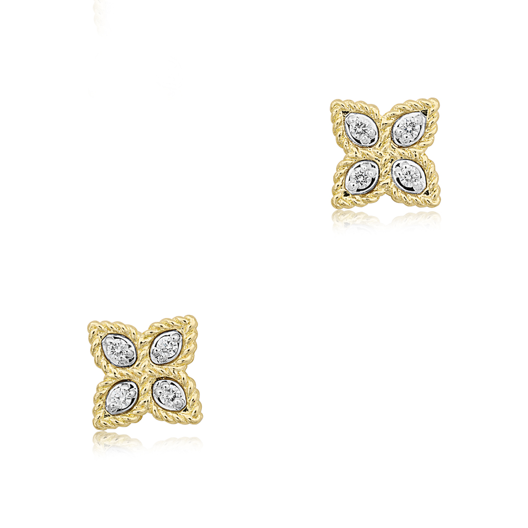 Roberto Coin 18K Yellow and White Gold Princess Flower Small Diamond Stud Earrings