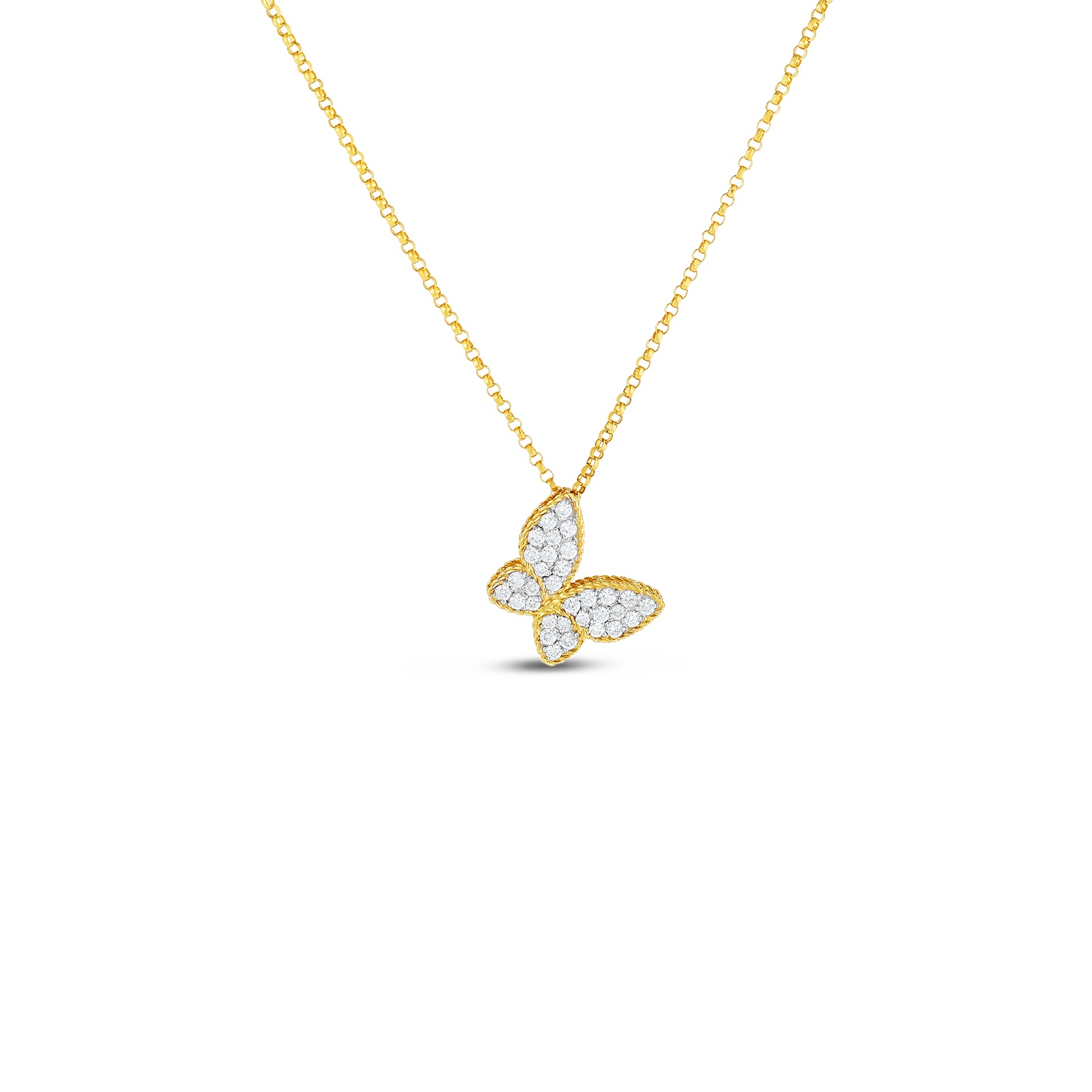 18K Yellow Gold Diamond Butterfly Pendant Necklace