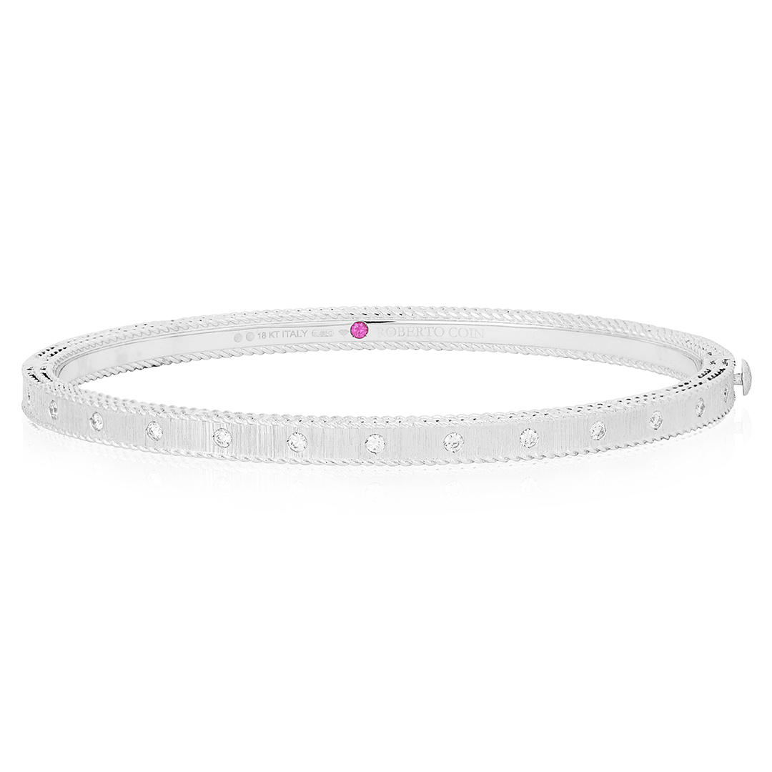 18K White Gold Princess Collection Bangle Bracelet with Diamonds