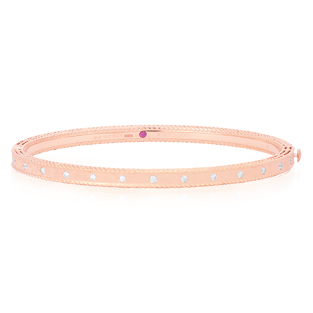 18K Rose Gold Princess Collection Bangle Bracelet with Diamonds