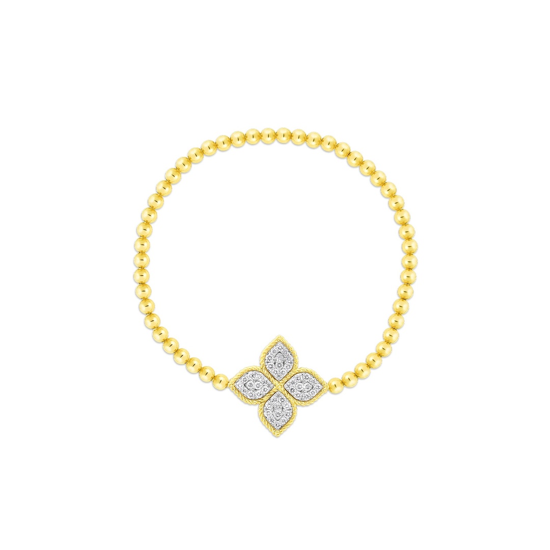 18K Yellow Gold and Diamond Princess Flower Bracelet