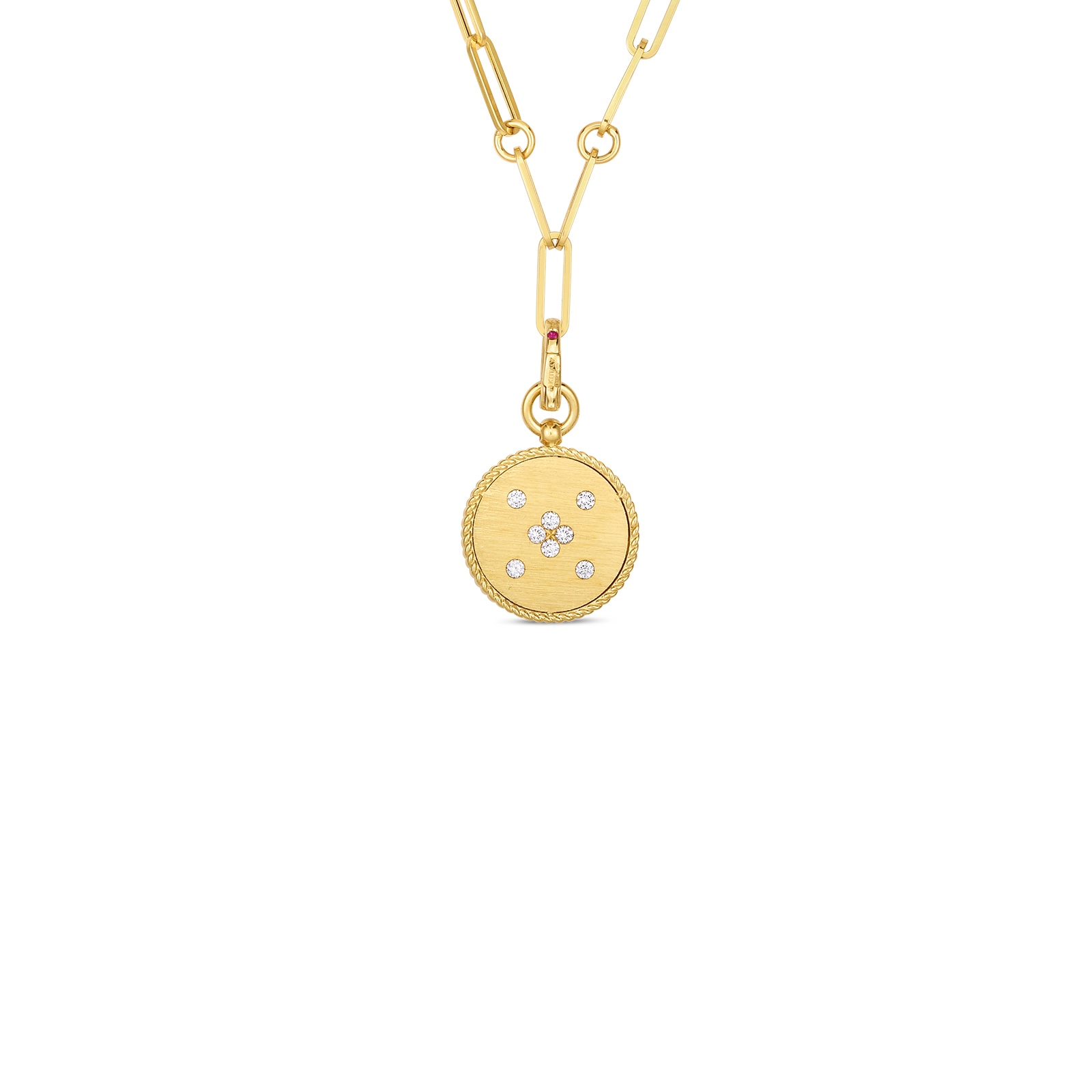 18K Yellow Gold Venetian Princess Collection Diamond Medallion and Paperclip Chain Necklace