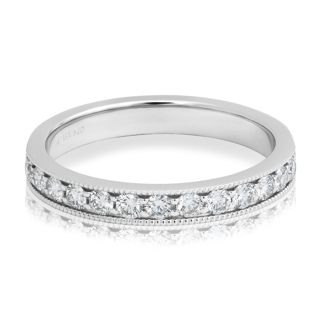 TIVOL Platinum and Diamond Wedding Band with Milgrain Detail