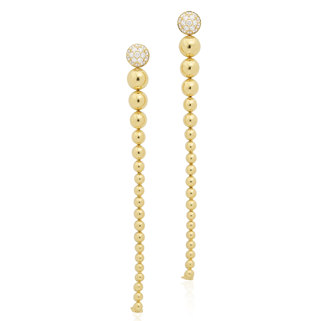 18K Yellow Gold Tassel Drop Convertible Diamond Earrings