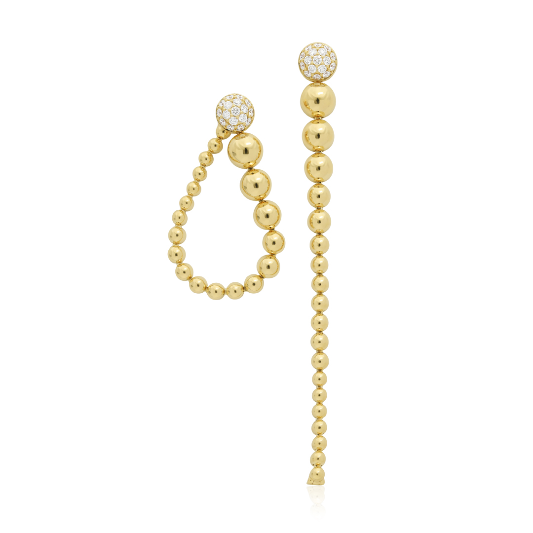 18K Yellow Gold Tassel Drop Convertible Diamond Earrings