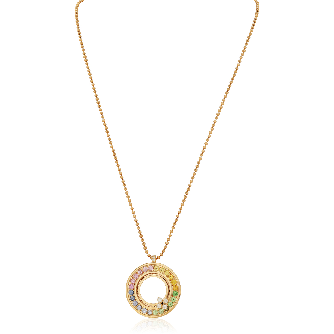 18K Rose Gold Verona Collection Rainbow Medallion Necklace itemprop=