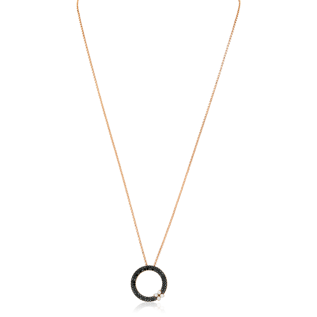 18K Rose Gold Love In Verona Collection White and Black Diamond Circle Necklace