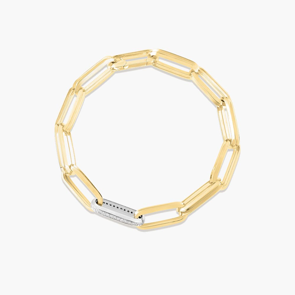 18K Yellow and White Gold Diamond Oval Link Bracelet