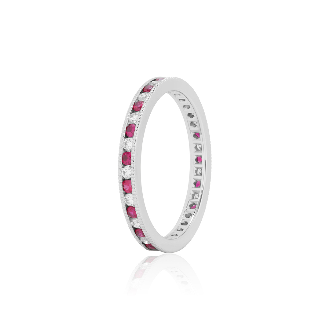 TIVOL Platinum Diamond and Ruby Eternity Band