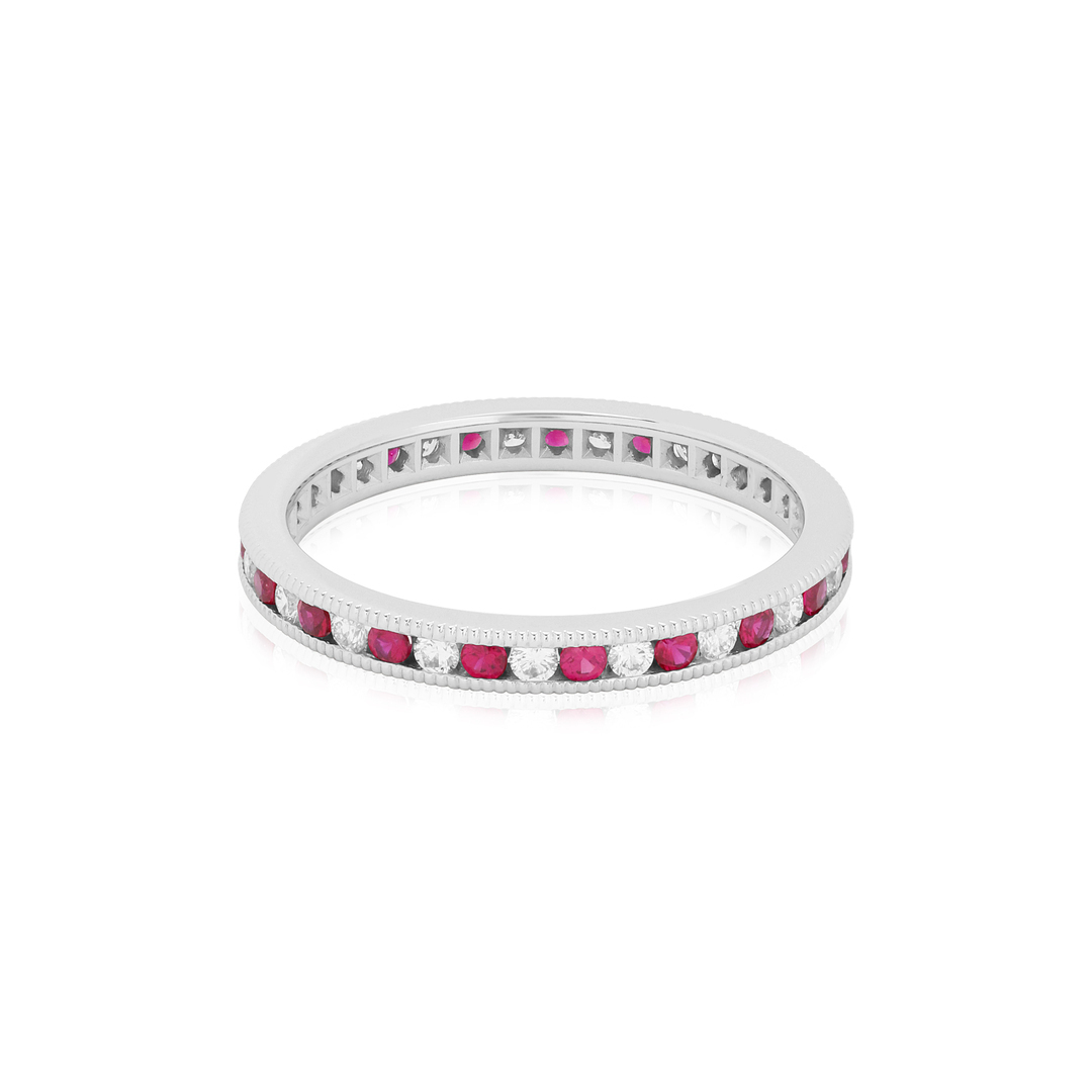 TIVOL Platinum Diamond and Ruby Eternity Band