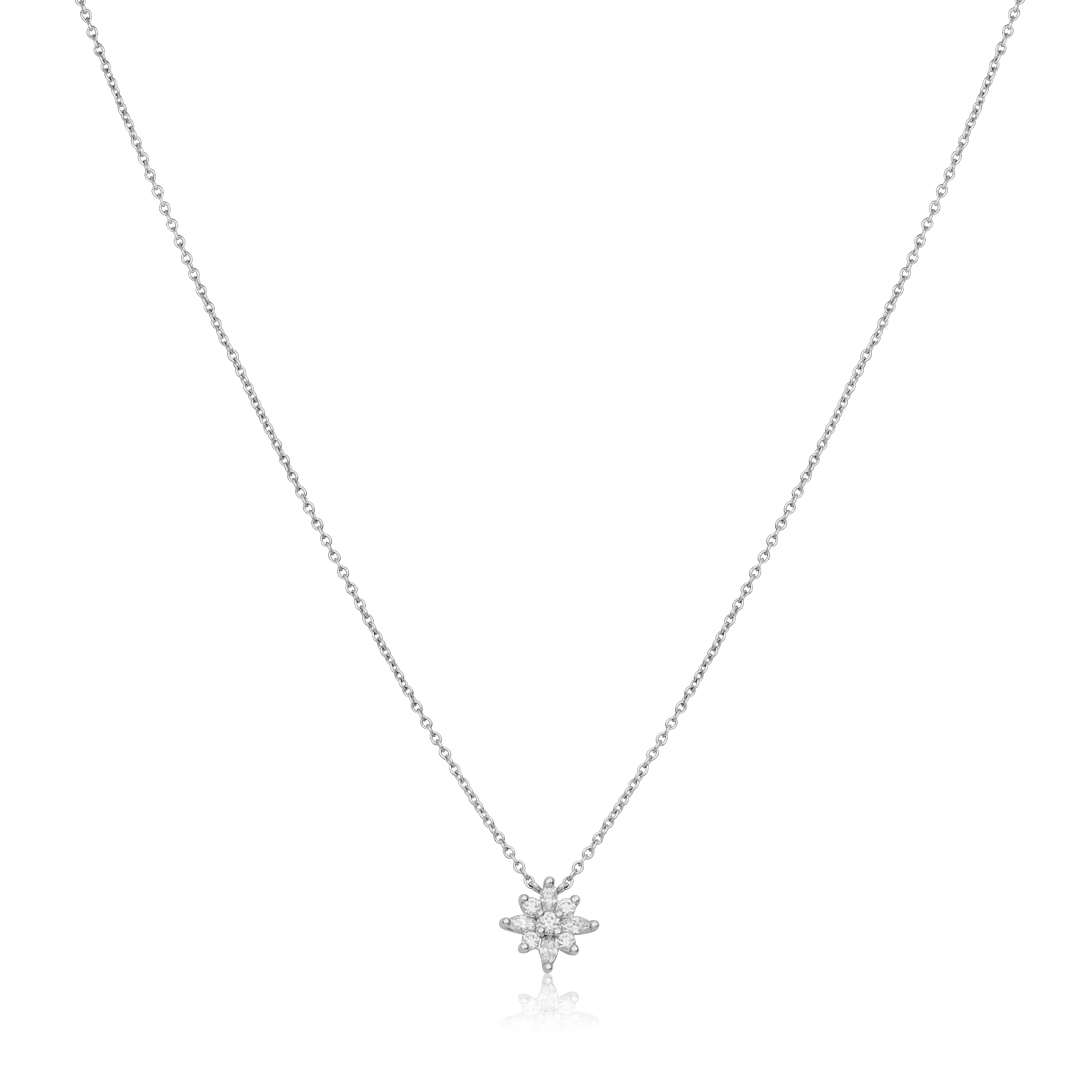 18K White Gold Sunburst Collection Star Pendant Necklace
