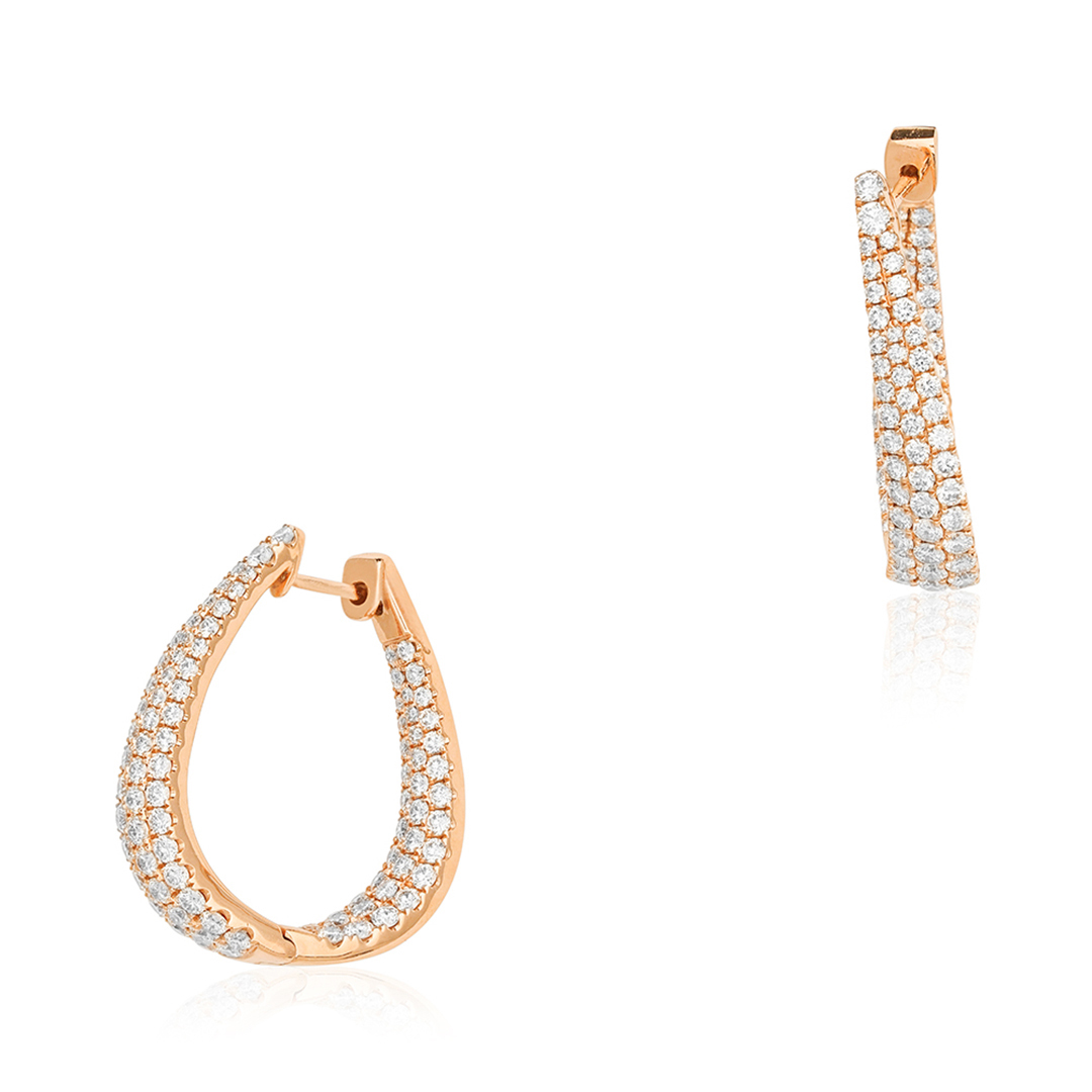 18K Rose Gold Inside Out Diamond Hoop Earrings
