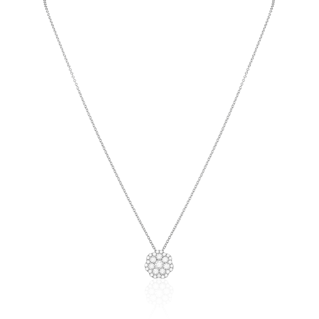 14K White Gold Diamond Flower Pendant Necklace