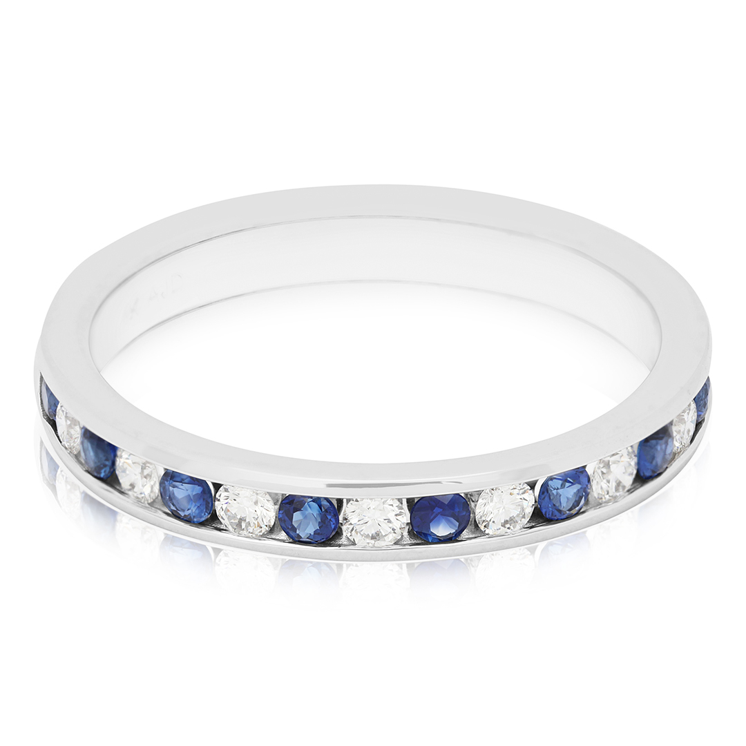 18K White Gold Sapphire and Diamond Band