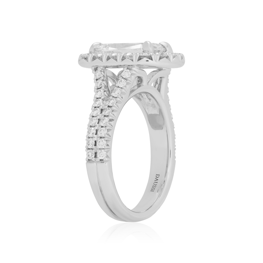Henri Daussi 18k White Gold and Diamond Halo Ring