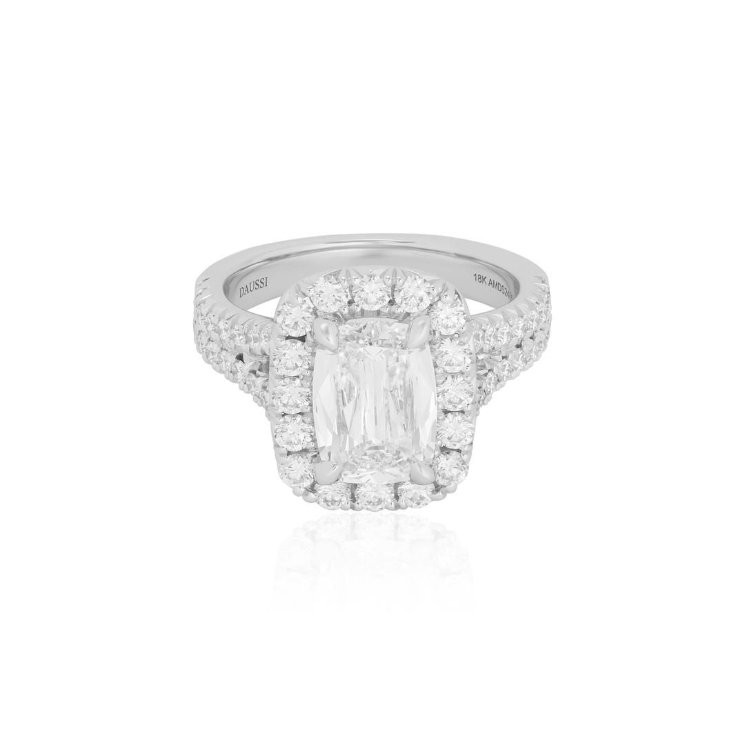 Henri Daussi 18k White Gold and Diamond Halo Ring itemprop=