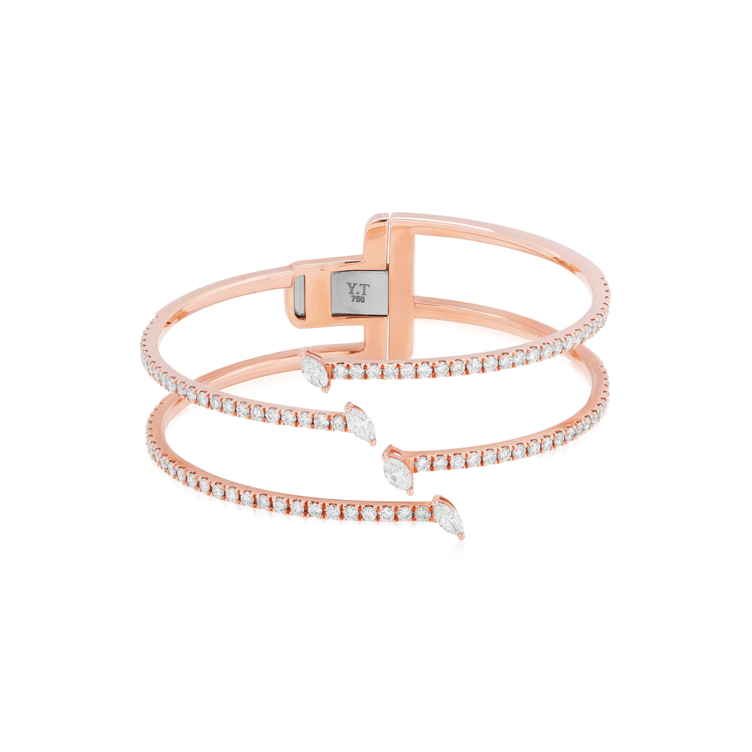 TIVOL 18k Rose Gold and Diamond Stacked Cuff Bracelet