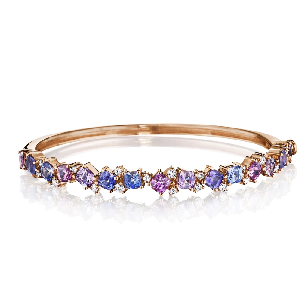 Penny Preville 18K Rose Gold Bracelet With Rainbow Colored Sapphires and Round Diamond