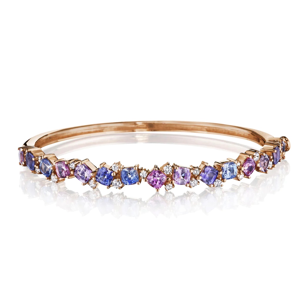 Penny Preville 18K Rose Gold Bracelet With Rainbow Colored Sapphires and Round Diamond - B2235R