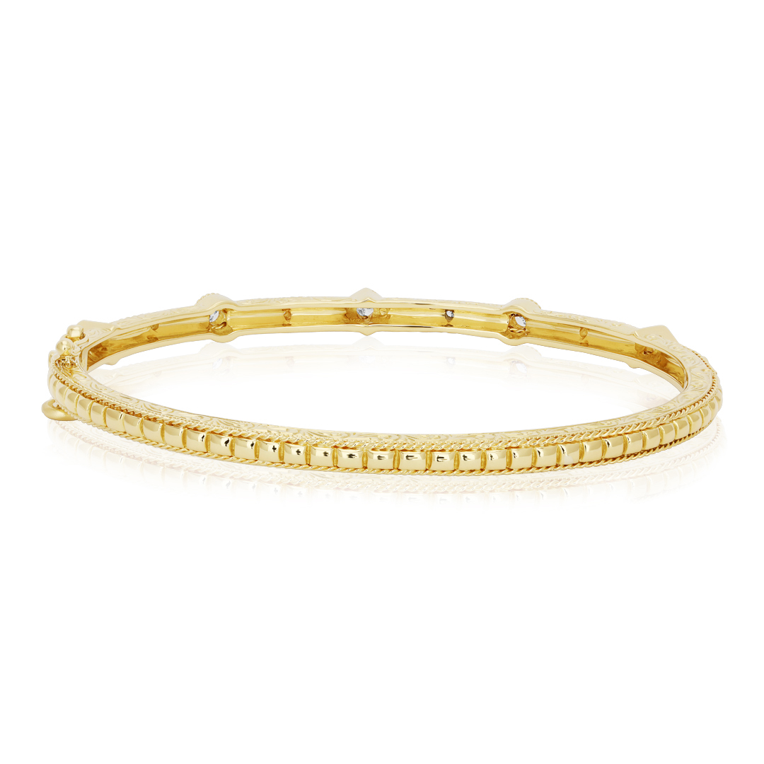 Penny Preville 18K Yellow Gold Engraved Bracelet With Round Diamonds