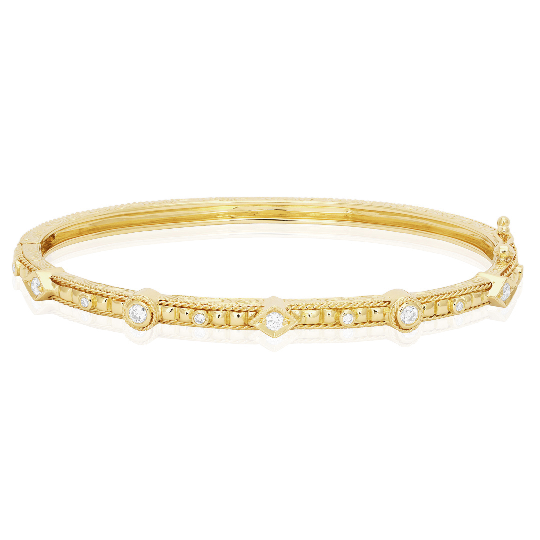 Penny Preville 18K Yellow Gold Engraved Bracelet With Round Diamonds