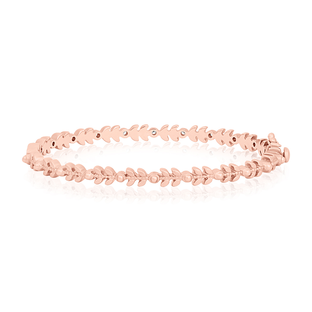 18K Rose Gold Petite Leaf Diamond Bangle