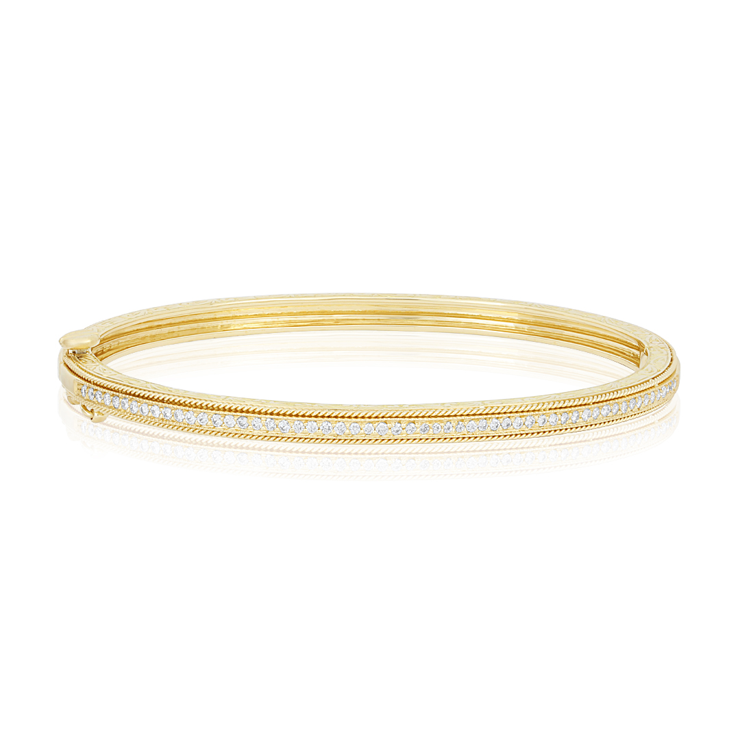 Penny Preville 18K Yellow Gold Engraved Round Diamond Bracelet - B7015G