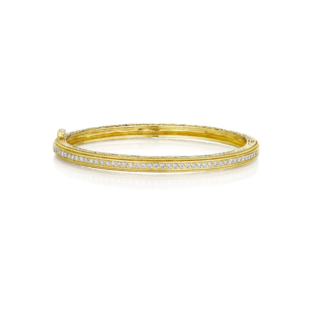 PENNY PREVILLE Yellow Gold Diamond Bangle itemprop=
