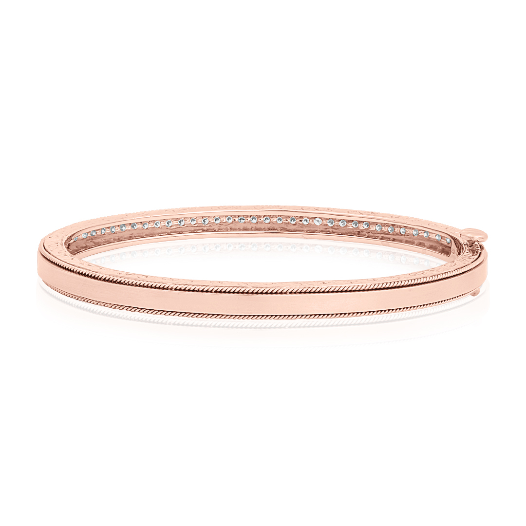 18K Rose Gold Engraved Round Diamond Bracelet