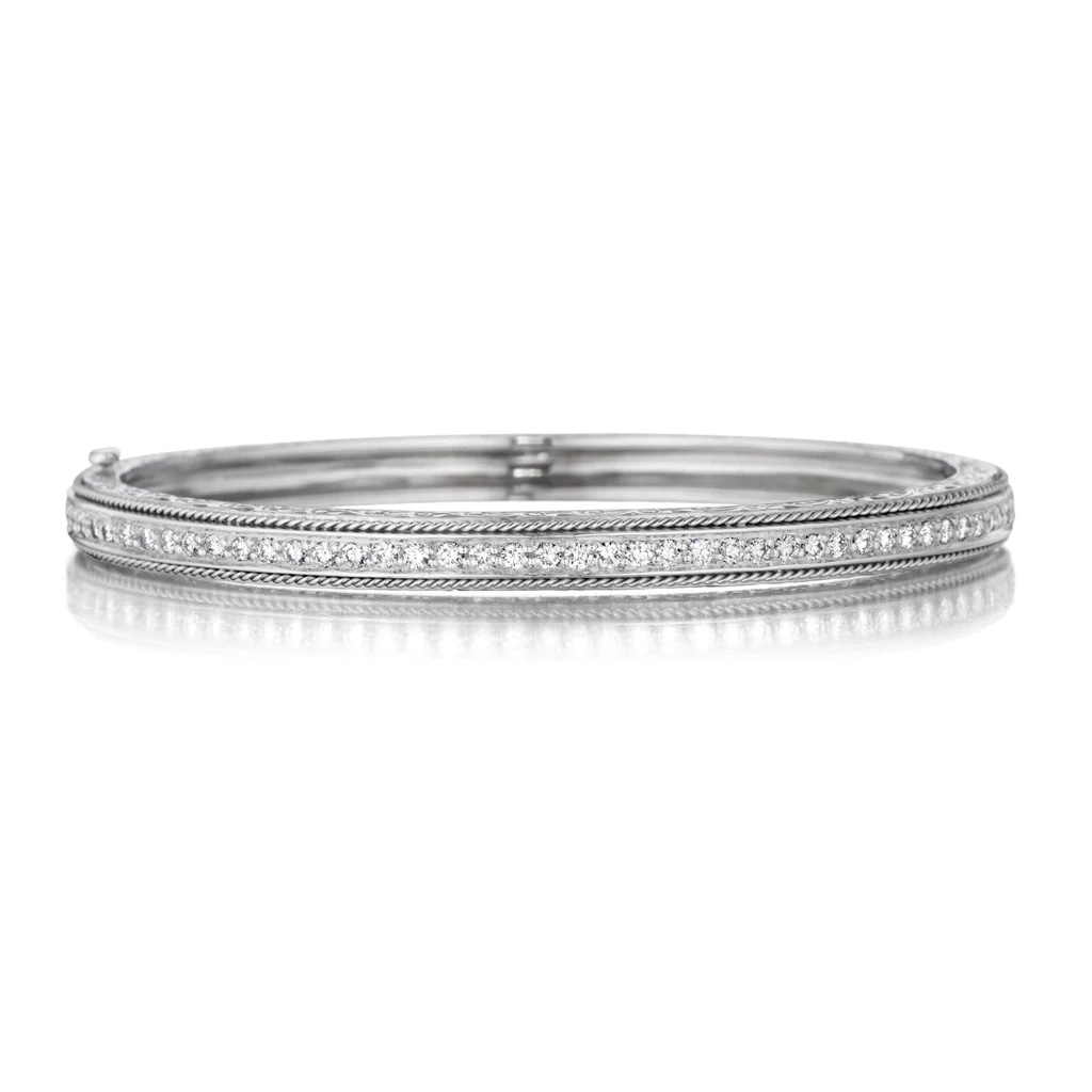 Penny Preville 18K White Gold Round Diamond Bracelet With Rope Detail