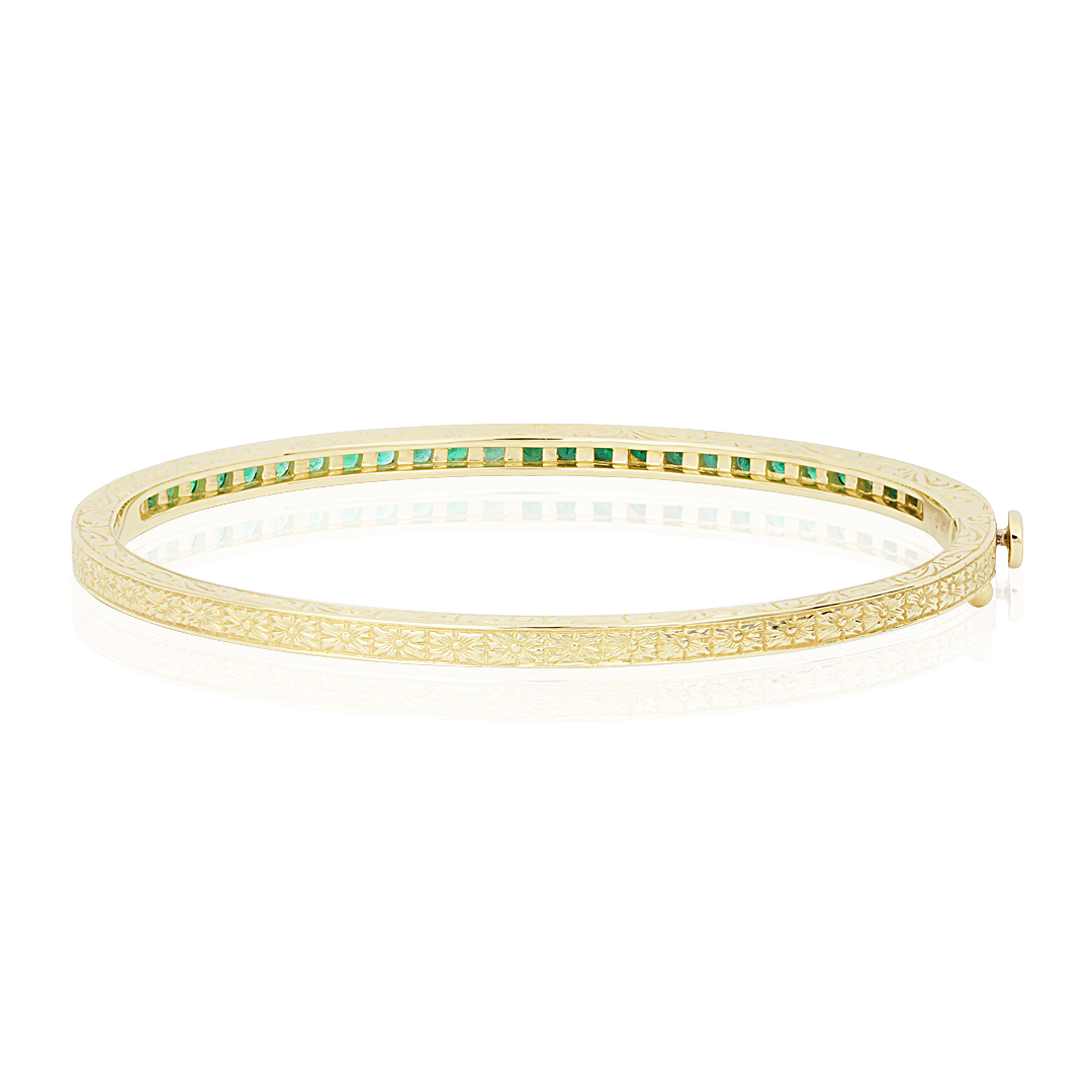 Penny Preville 18K Yellow Gold Engraved Emerald Bracelet