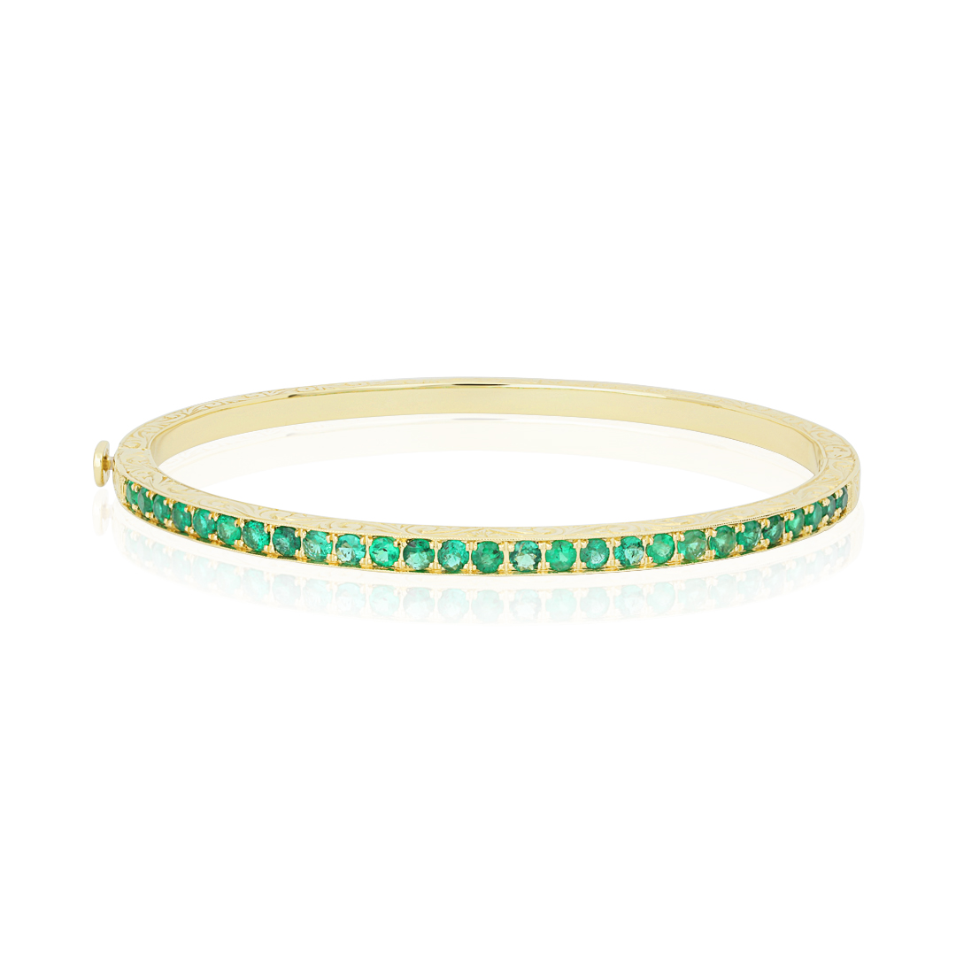 Penny Preville 18K Yellow Gold Engraved Emerald Bracelet