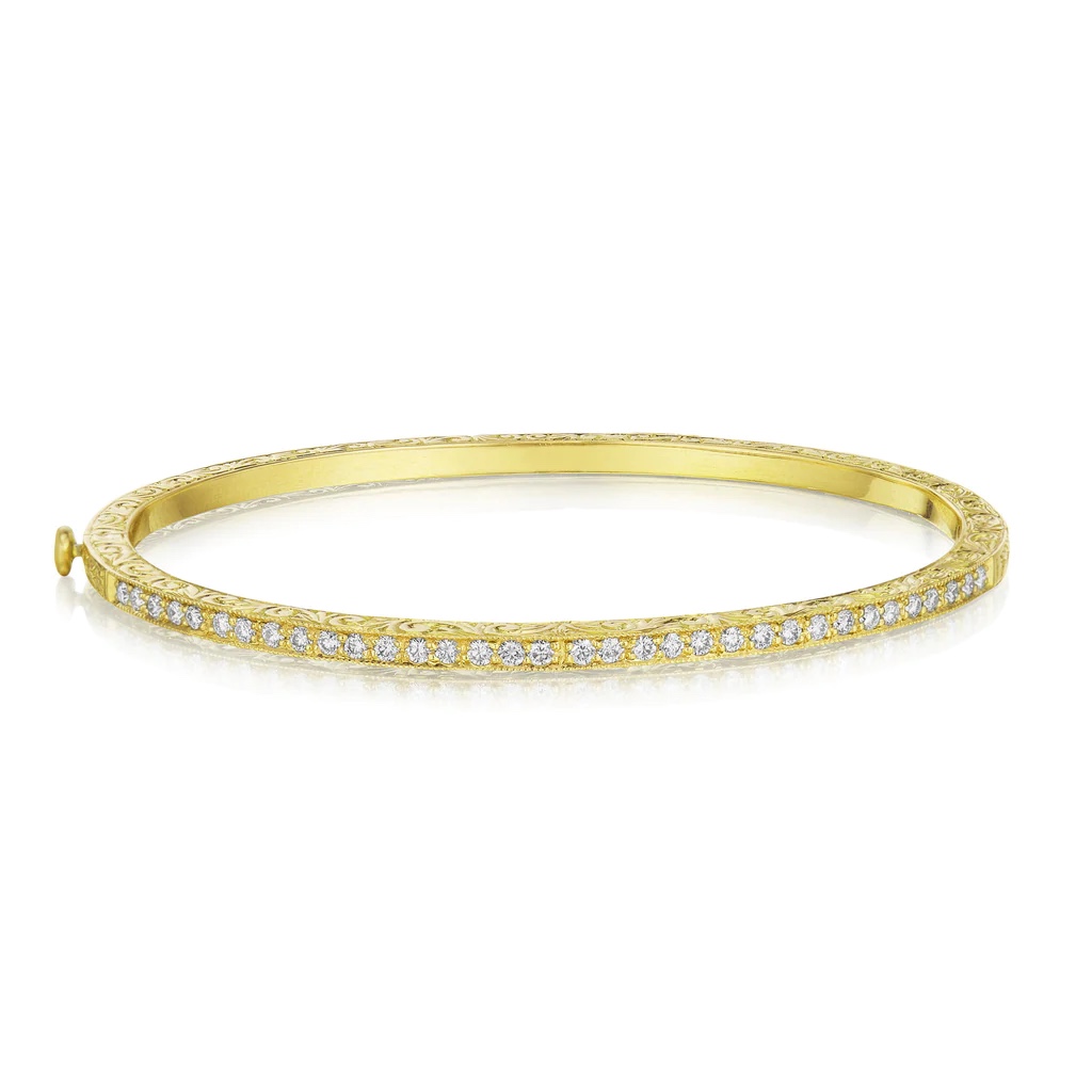 Penny Preville 18K Yellow Gold Thin Engraved Round - 12684