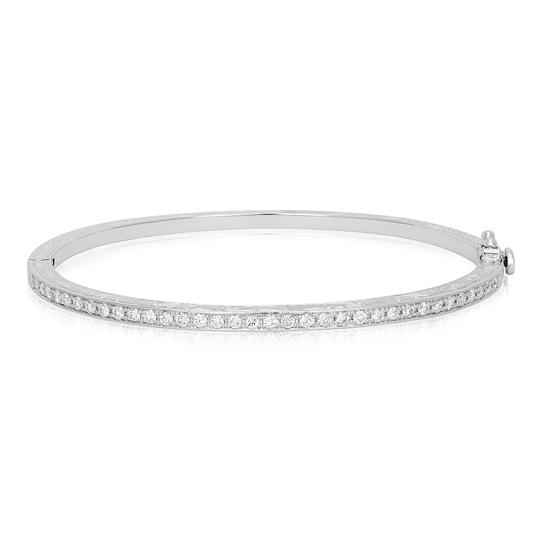 Penny Preville White Gold Thin Pave Bangle with Diamonds - 12686