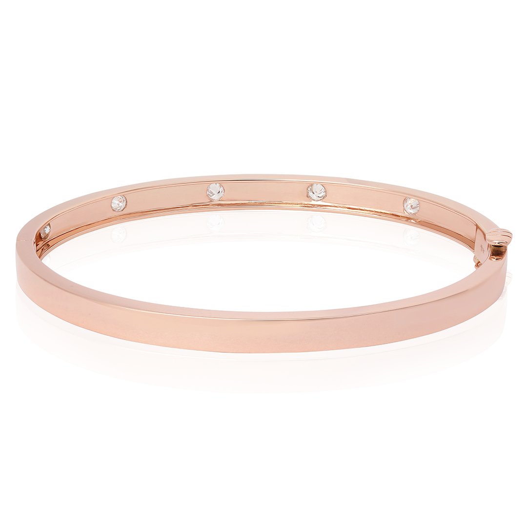 18K Rose Gold Moderne Deco Collection Burnished Diamond Bangle Bracelet