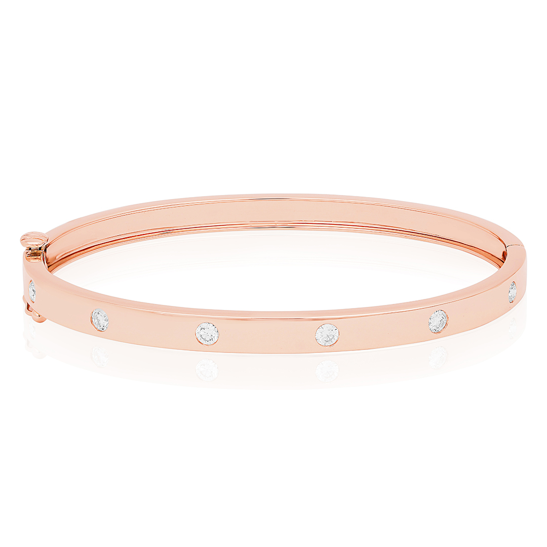 18K Rose Gold Moderne Deco Collection Burnished Diamond Bangle Bracelet