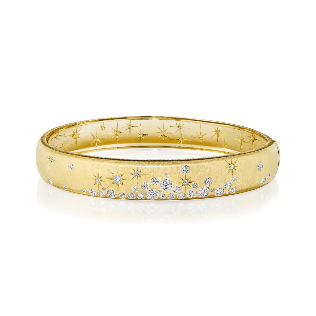 18K Yellow Gold Wide Galaxy Diamond Bangle itemprop=